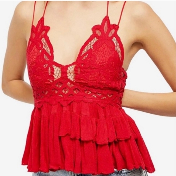 - Free People Adella Red Top Size Large - Picture 1 of 6